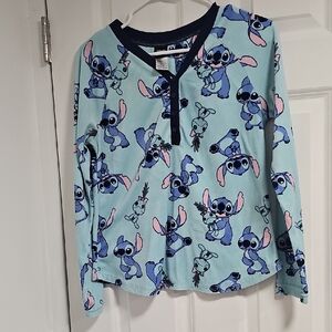 Disney Stitch Kids Pajama Top - Light Blue and Pink